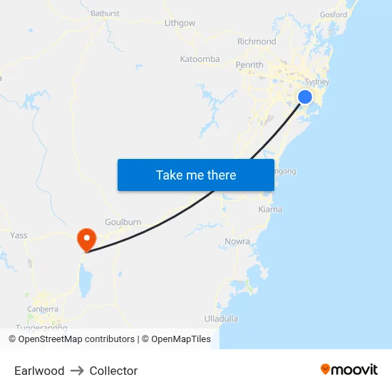 Earlwood to Collector map