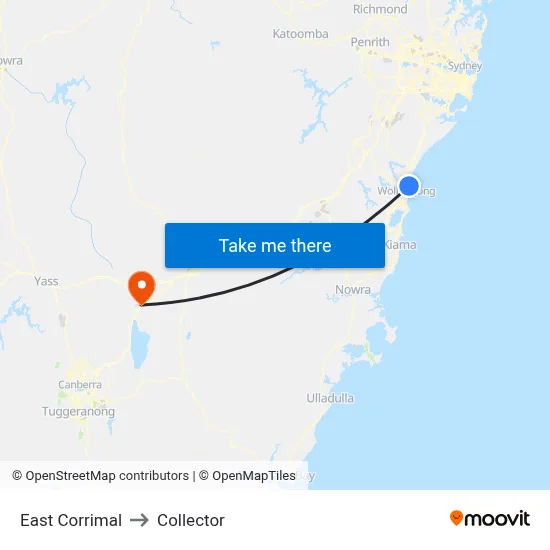 East Corrimal to Collector map