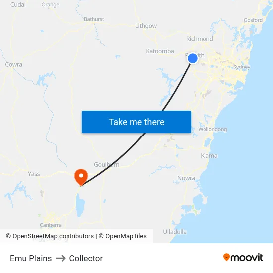 Emu Plains to Collector map
