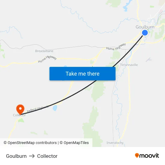 Goulburn to Collector map