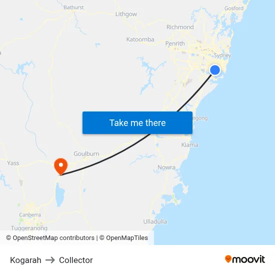 Kogarah to Collector map