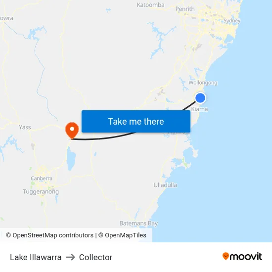 Lake Illawarra to Collector map