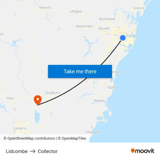 Lidcombe to Collector map