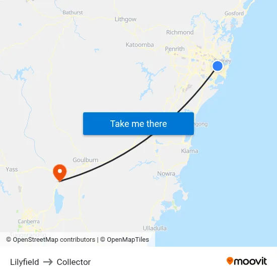 Lilyfield to Collector map