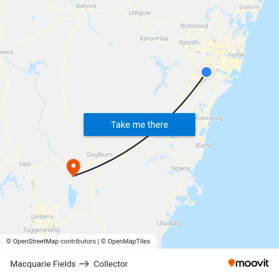 Macquarie Fields to Collector map