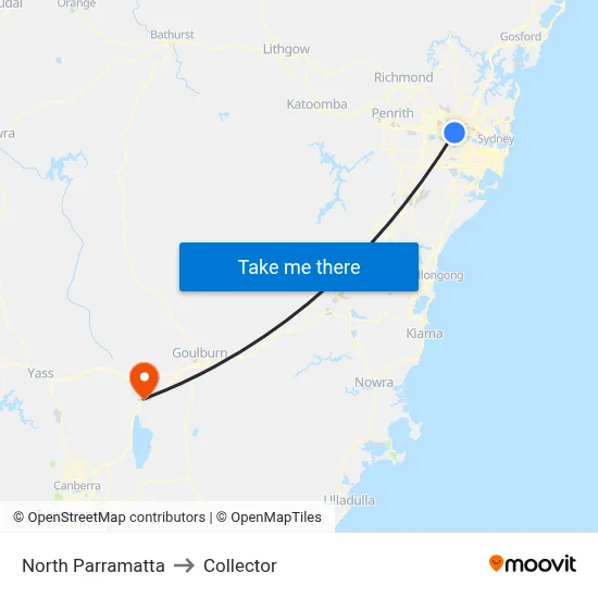 North Parramatta to Collector map