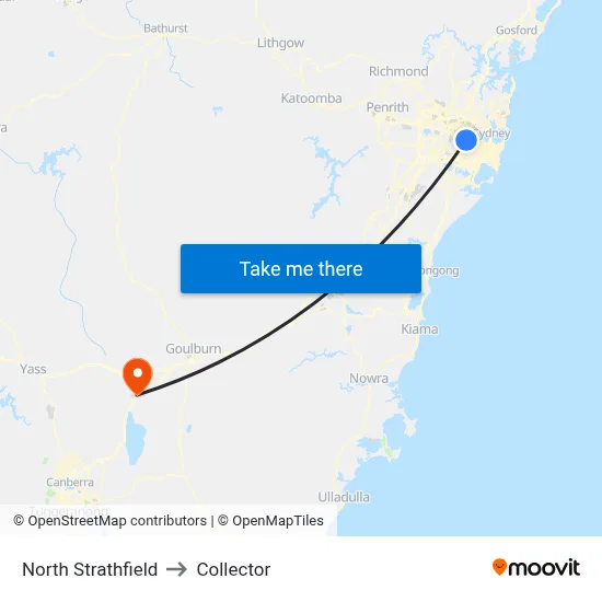 North Strathfield to Collector map