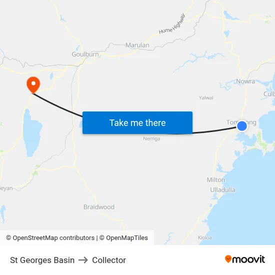 St Georges Basin to Collector map