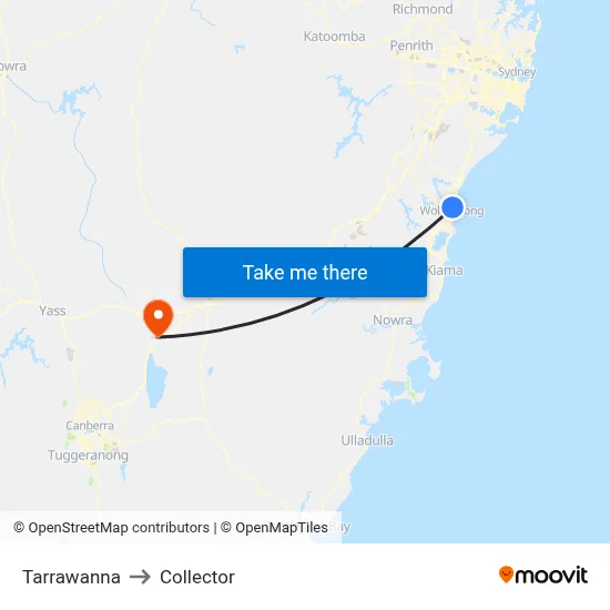 Tarrawanna to Collector map