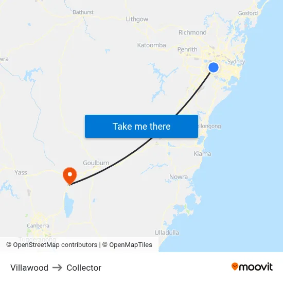Villawood to Collector map