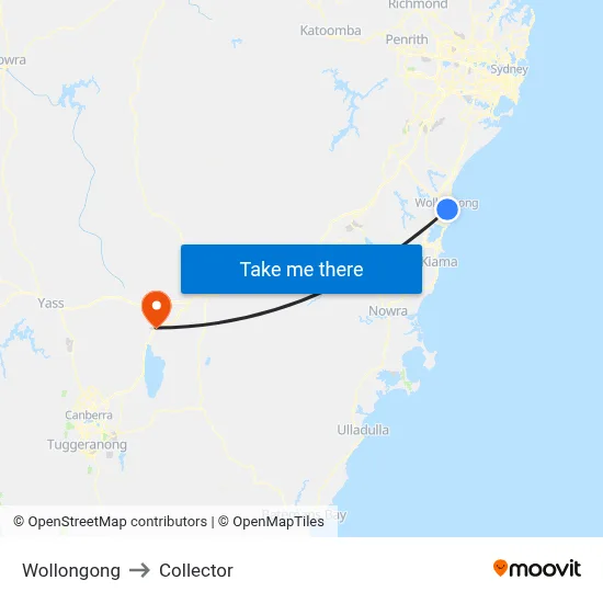 Wollongong to Collector map