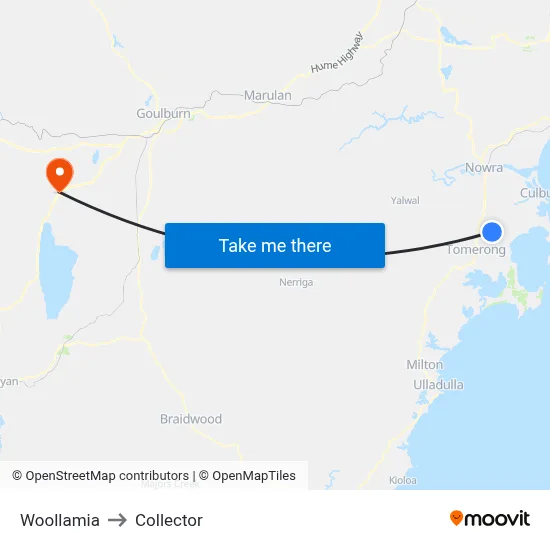 Woollamia to Collector map