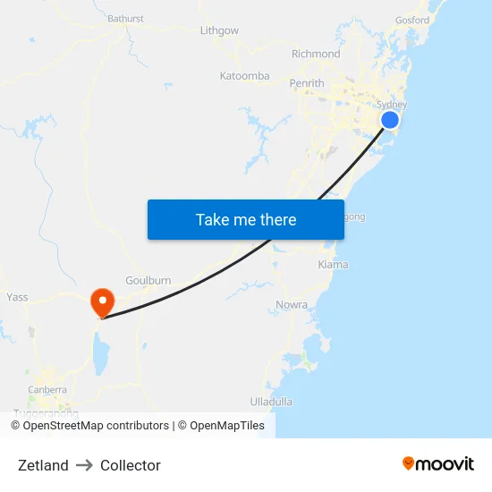 Zetland to Collector map