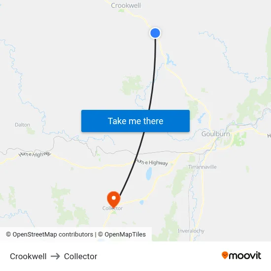 Crookwell to Collector map