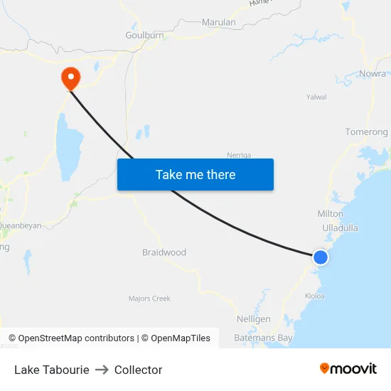 Lake Tabourie to Collector map