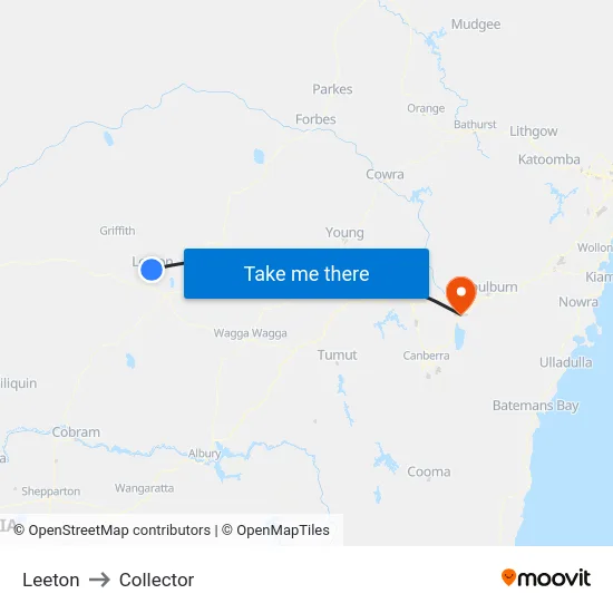 Leeton to Collector map