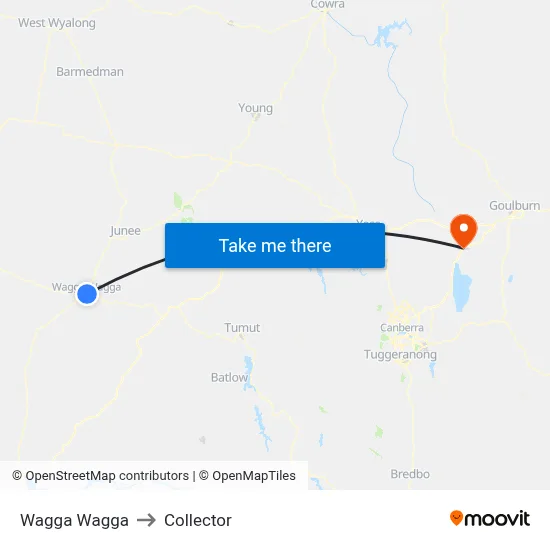 Wagga Wagga to Collector map