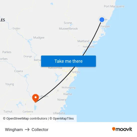 Wingham to Collector map