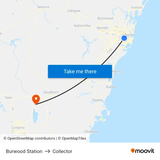 Burwood Station to Collector map