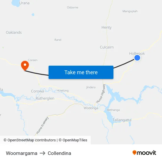 Woomargama to Collendina map