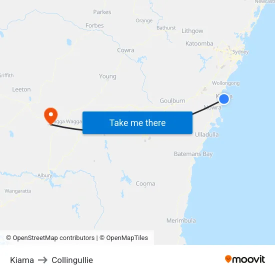 Kiama to Collingullie map