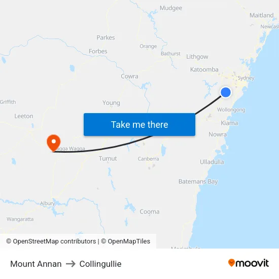 Mount Annan to Collingullie map
