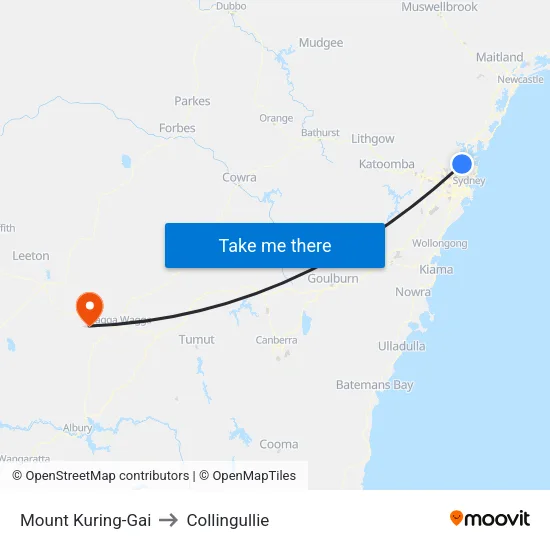 Mount Kuring-Gai to Collingullie map