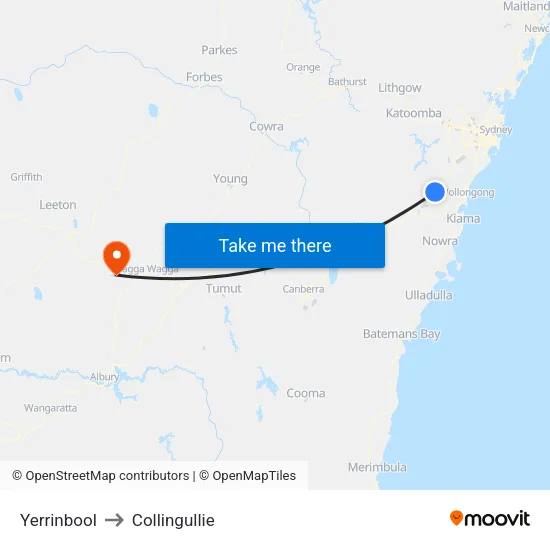 Yerrinbool to Collingullie map