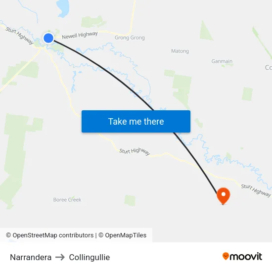 Narrandera to Collingullie map