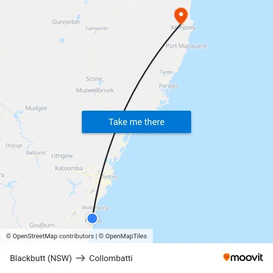 Blackbutt (NSW) to Collombatti map