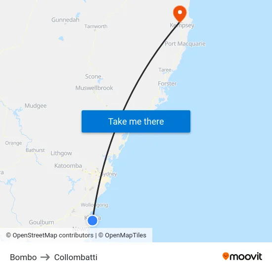 Bombo to Collombatti map