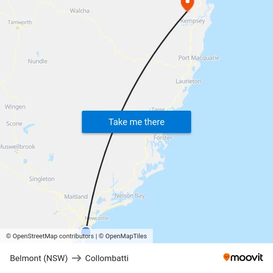 Belmont (NSW) to Collombatti map