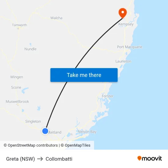 Greta (NSW) to Collombatti map