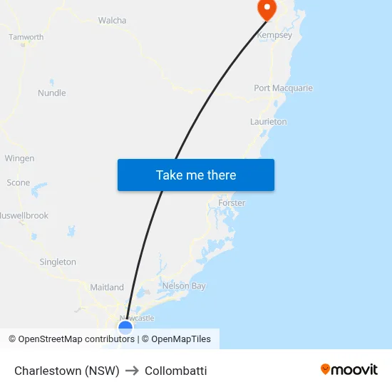 Charlestown (NSW) to Collombatti map