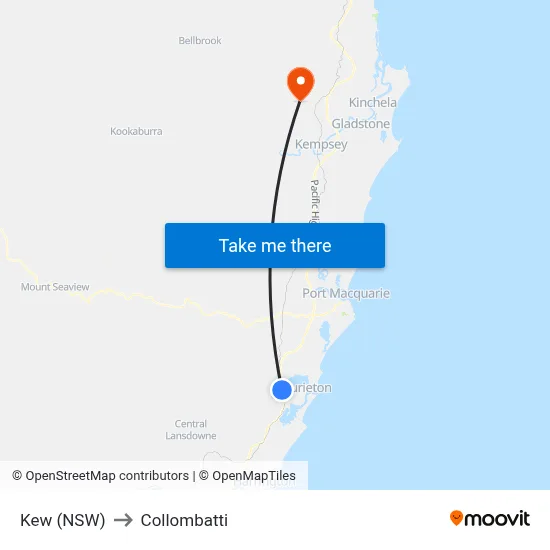 Kew (NSW) to Collombatti map