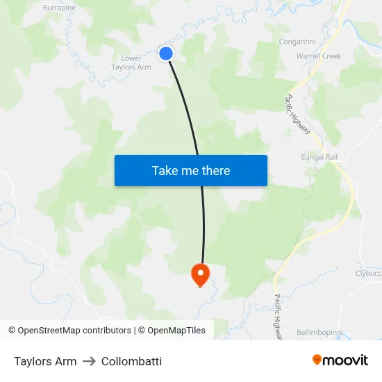 Taylors Arm to Collombatti map