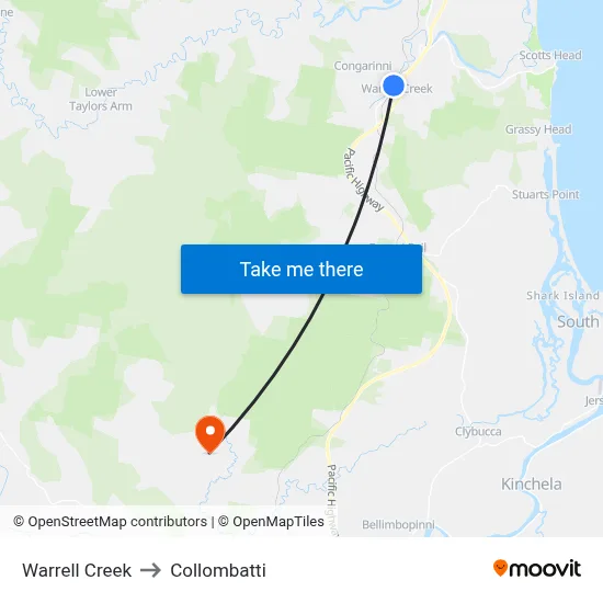 Warrell Creek to Collombatti map