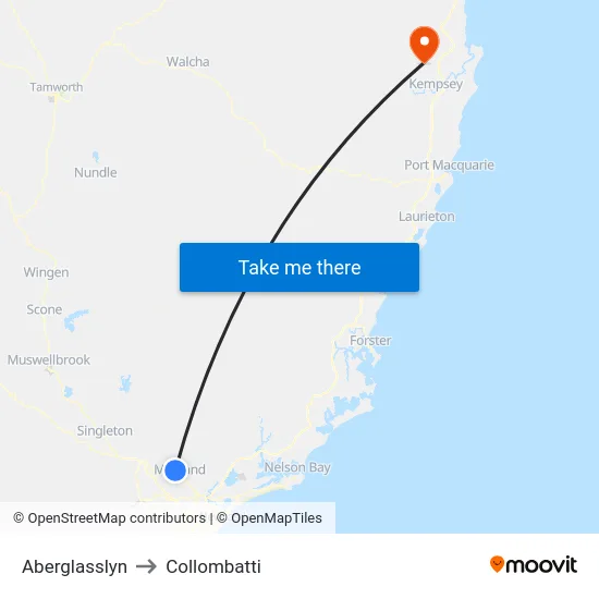 Aberglasslyn to Collombatti map