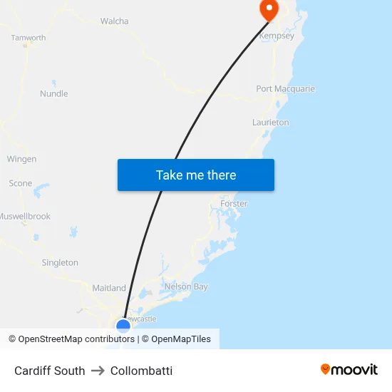 Cardiff South to Collombatti map