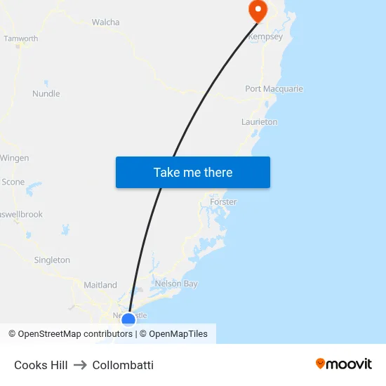 Cooks Hill to Collombatti map