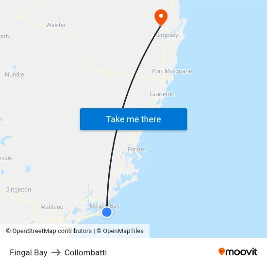 Fingal Bay to Collombatti map
