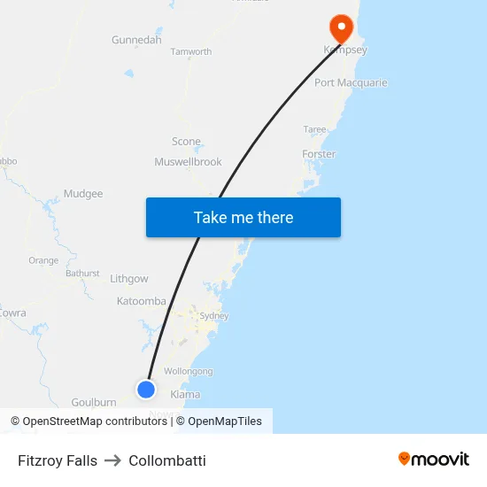 Fitzroy Falls to Collombatti map