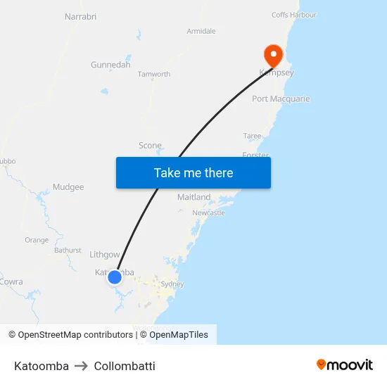 Katoomba to Collombatti map