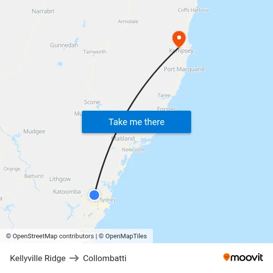 Kellyville Ridge to Collombatti map