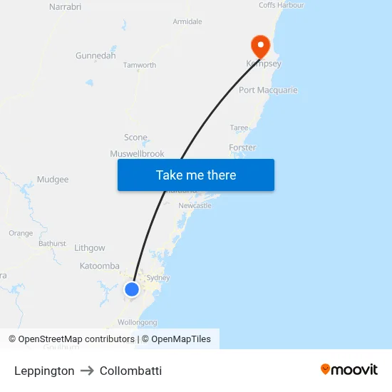 Leppington to Collombatti map