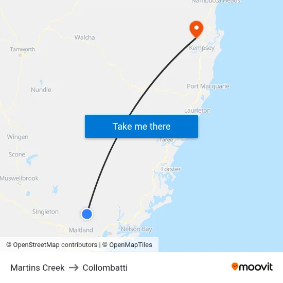 Martins Creek to Collombatti map