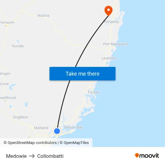 Medowie to Collombatti map