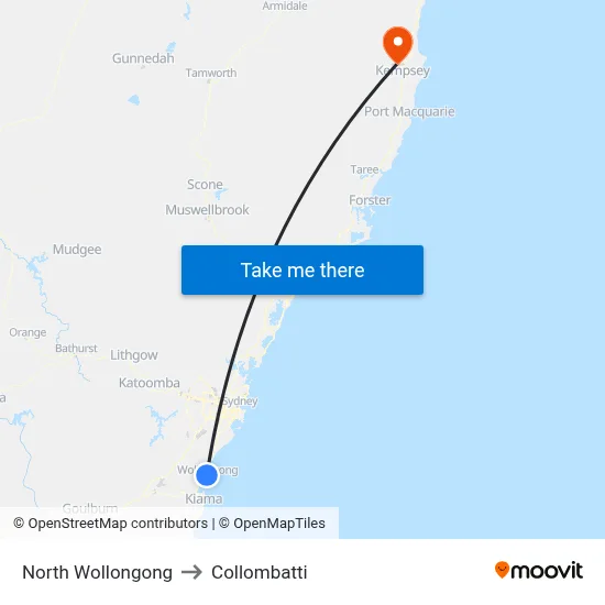 North Wollongong to Collombatti map