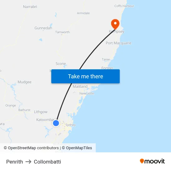 Penrith to Collombatti map