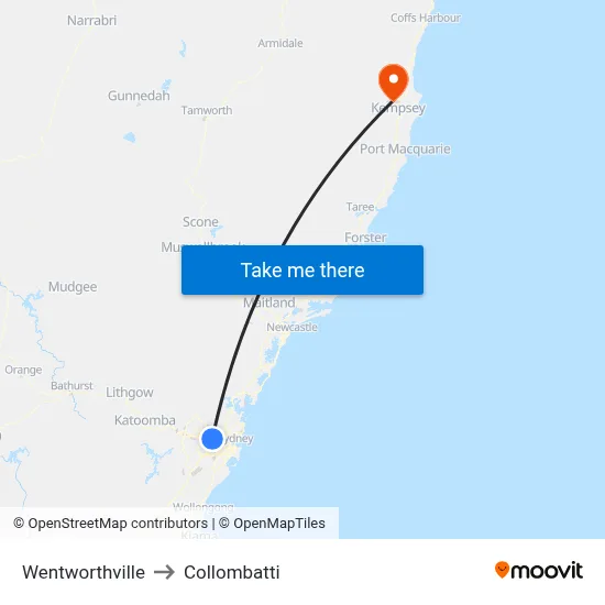 Wentworthville to Collombatti map
